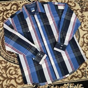 Wrangler Western Snap Shirt Retro Plaid Pearl Snap Retro Rodeo Vintage Cowboy